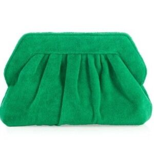 SHIRALEAH CHICAGO Emerald Green Velour Ruched Clutch Handbag Evening Bag